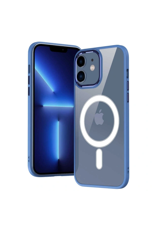 Apple iPhone 12 Kılıf Wireless Şarj Özellikli Zore Krom M-safe Silikon Kapak