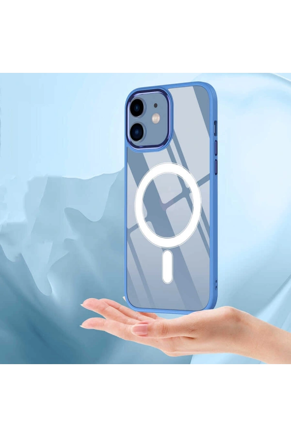 Apple iPhone 12 Kılıf Wireless Şarj Özellikli Zore Krom M-safe Silikon Kapak