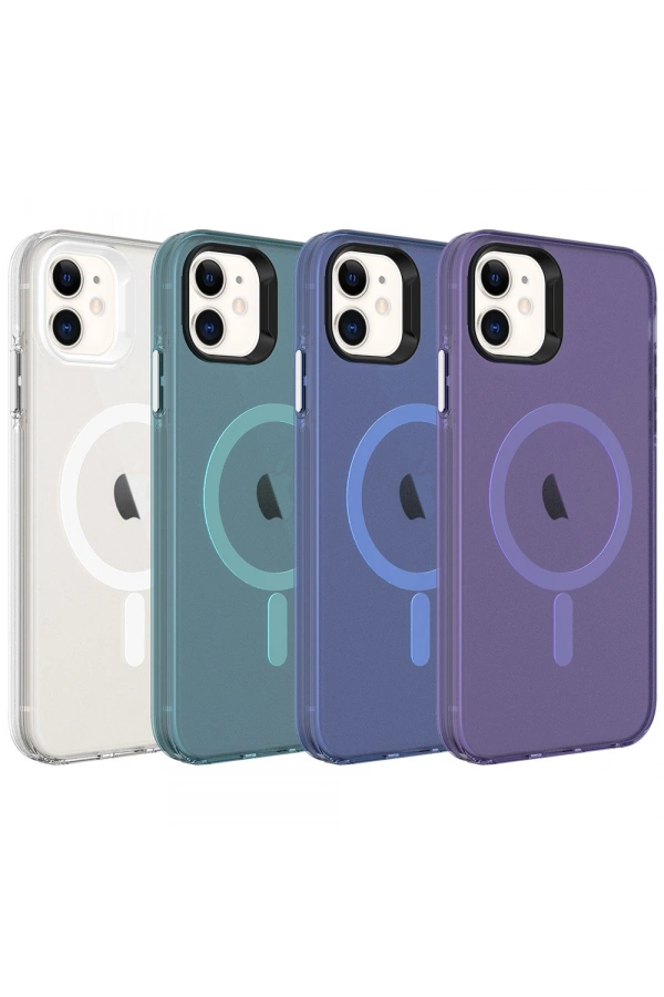 Apple iPhone 12 Kılıf Zore M-safe Şarj Özellikli Buzlu Transparan C-Pro Sert Kapak