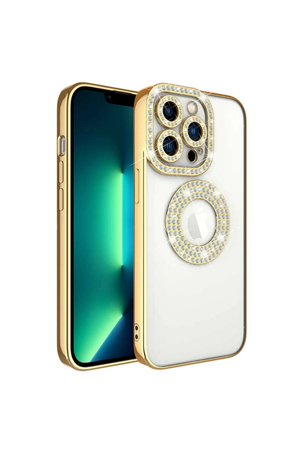 Apple iPhone 12 Pro Kılıf Kamera Korumalı Taş Süslemeli Arkası Şeffaf Zore Asya Kapak