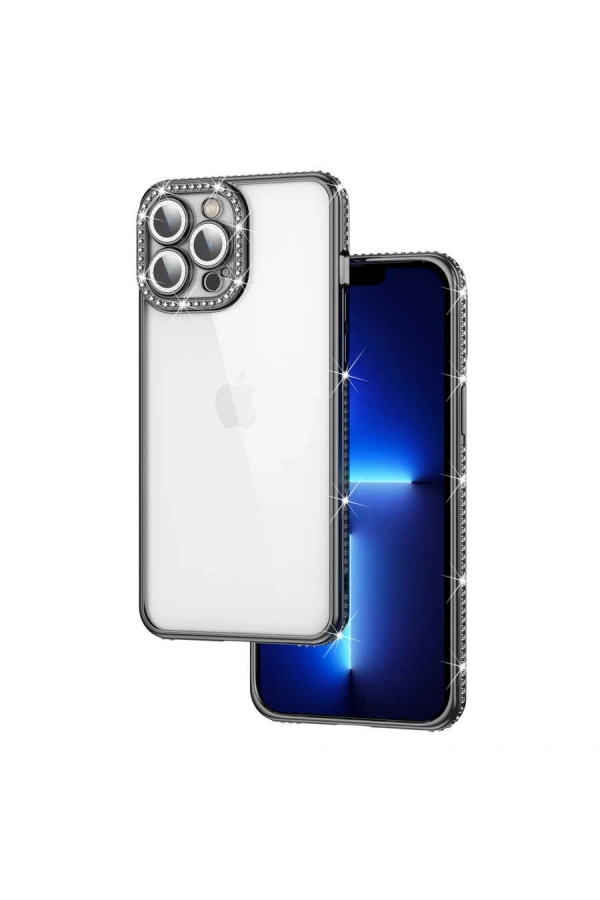 Apple iPhone 12 Pro Kılıf Kamera Korumalı Taşlı Zore Mina Kapak