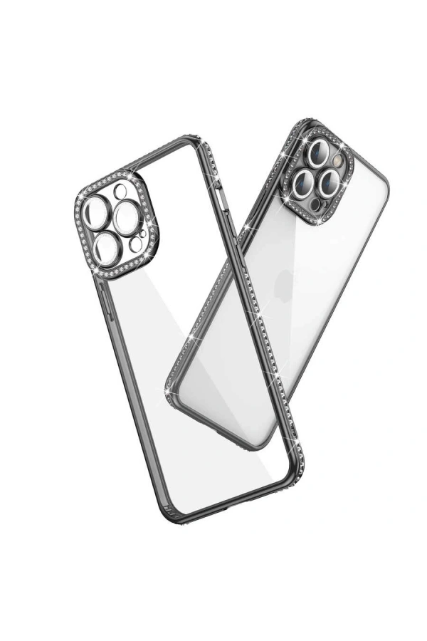 Apple iPhone 12 Pro Kılıf Kamera Korumalı Taşlı Zore Mina Kapak