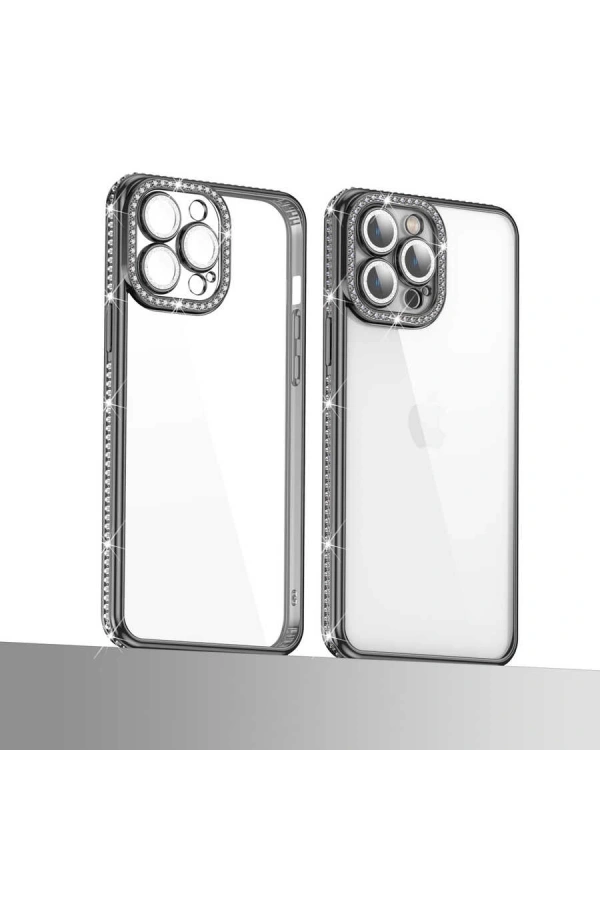 Apple iPhone 12 Pro Kılıf Kamera Korumalı Taşlı Zore Mina Kapak