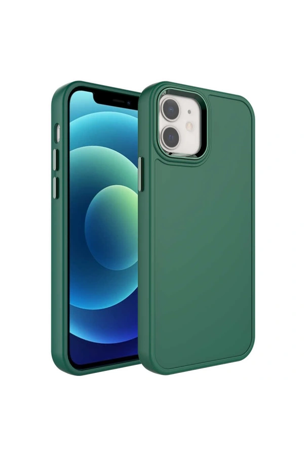 Apple iPhone 12 Pro Kılıf Metal Çerçeve ve Buton Tasarımlı Sert Zore Botox Kapak