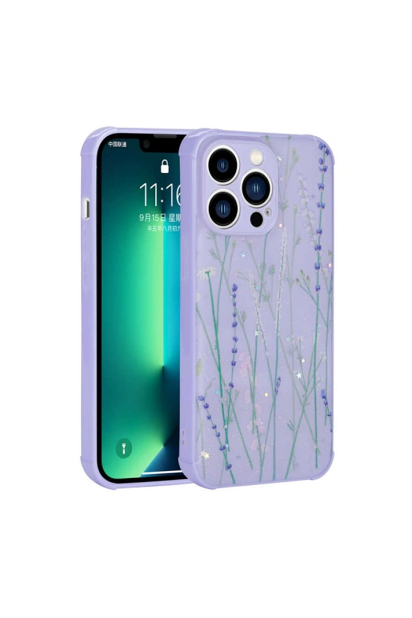 Apple iPhone 12 Pro Kılıf Simli Desenli Kamera Korumalı Parlak Zore Popy Kapak