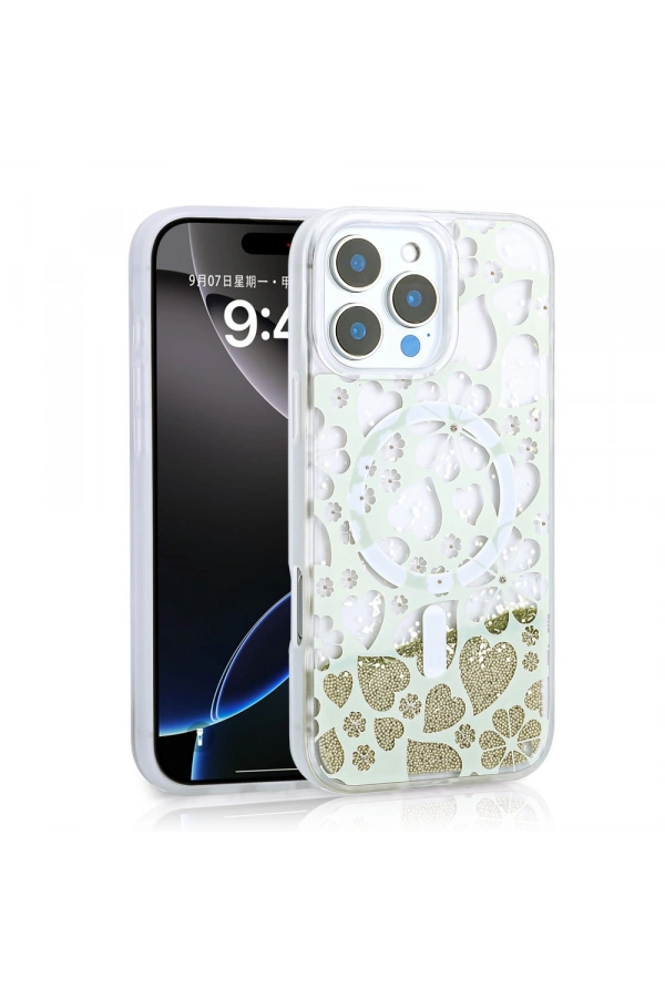 Apple iPhone 12 Pro Kılıf Sıvılı Simli Baskılı Şeffaf Arka Yüzey Zore Mossa Silikon Kapak