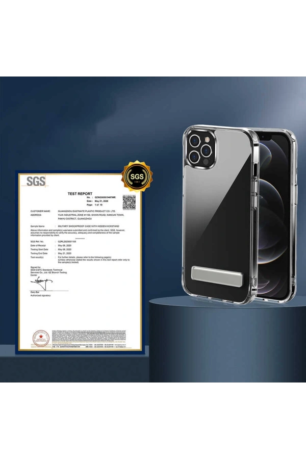 Apple iPhone 12 Pro Kılıf Standlı Şeffaf Silikon Zore L-Stand Kapak