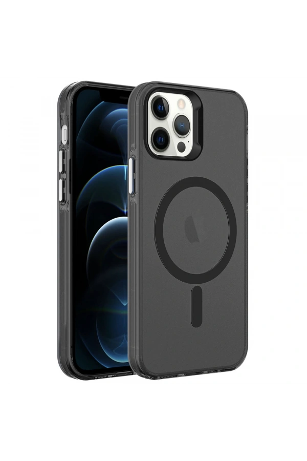 Apple iPhone 12 Pro Kılıf Zore M-safe Şarj Özellikli Buzlu Transparan C-Pro Sert Kapak