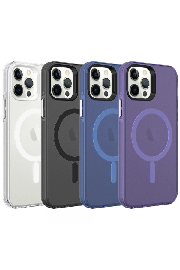 Apple iPhone 12 Pro Kılıf Zore M-safe Şarj Özellikli Buzlu Transparan C-Pro Sert Kapak