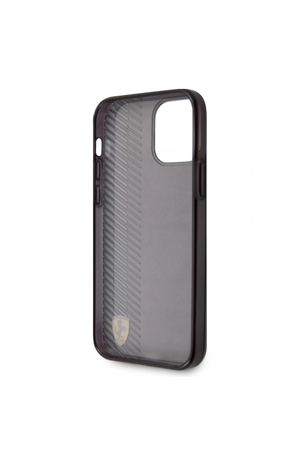 Apple iPhone 12 Pro Max Kılıf Ferrari Orjinal Lisanlı Klasik Metal Logolu Transparan Çizgi Desenli Gradient Kapak