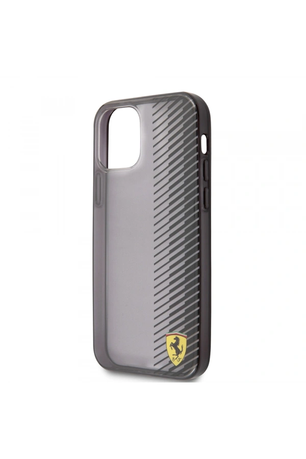 Apple iPhone 12 Pro Max Kılıf Ferrari Orjinal Lisanlı Klasik Metal Logolu Transparan Çizgi Desenli Gradient Kapak