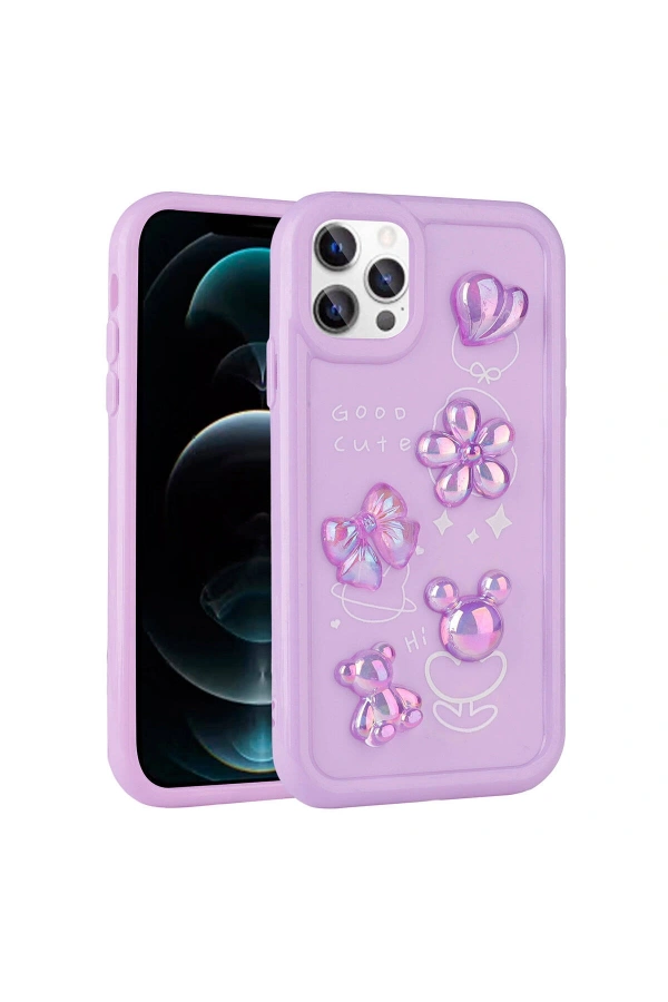 Apple iPhone 12 Pro Max Kılıf Kabartma Figürlü Parlak Zore Toys Silikon Kapak
