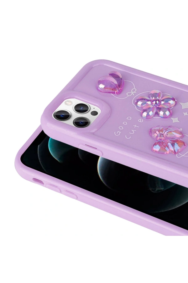 Apple iPhone 12 Pro Max Kılıf Kabartma Figürlü Parlak Zore Toys Silikon Kapak