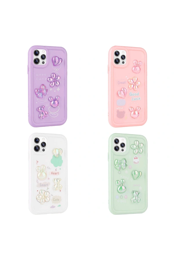 Apple iPhone 12 Pro Max Kılıf Kabartma Figürlü Parlak Zore Toys Silikon Kapak