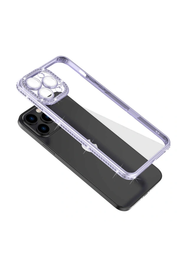 Apple iPhone 12 Pro Max Kılıf Kamera Korumalı Taşlı Zore Mina Kapak