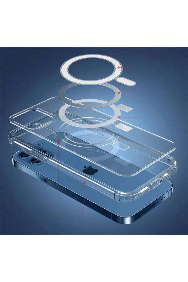 Apple iPhone 12 Pro Max Kılıf M-safe Şarj Özellikli Şeffaf Sert PC Zore Embos Kapak