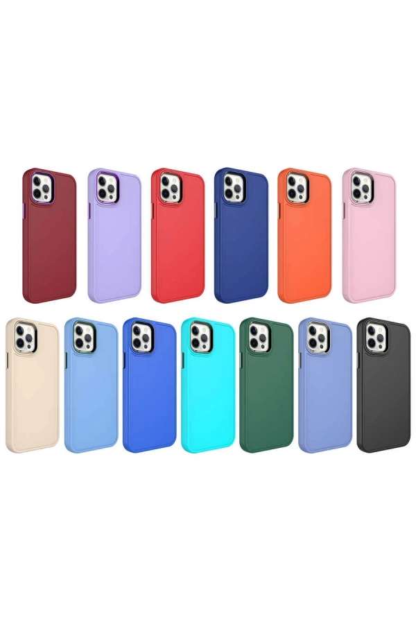 Apple iPhone 12 Pro Max Kılıf Metal Çerçeve ve Buton Tasarımlı Sert Zore Botox Kapak