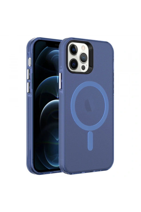 Apple iPhone 12 Pro Max Kılıf Zore M-safe Şarj Özellikli Buzlu Transparan C-Pro Sert Kapak