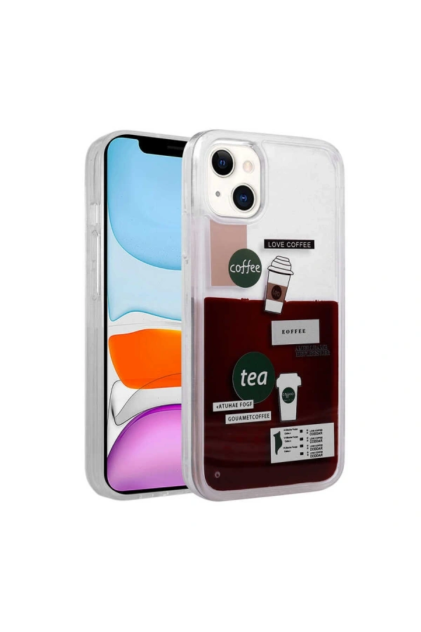 Apple iPhone 13 Kılıf Desenli Sıvılı Zore Drink Silikon Kapak