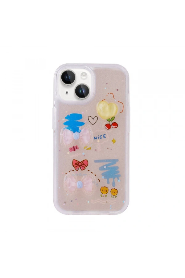 Apple iPhone 13 Kılıf Kabartma Figürlü Parlak Zore Minimini Silikon Kapak