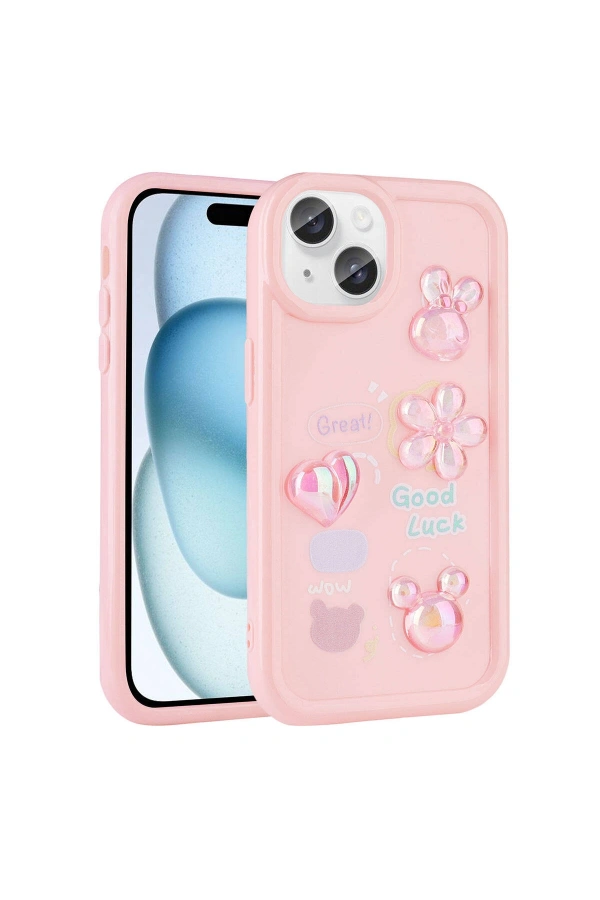 Apple iPhone 13 Kılıf Kabartma Figürlü Parlak Zore Toys Silikon Kapak