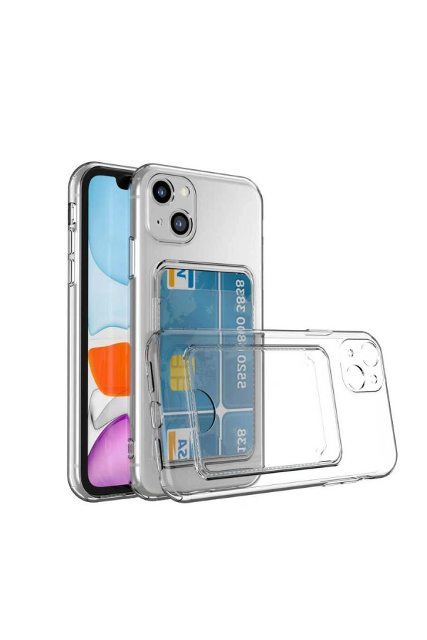 Apple iPhone 13 Kılıf Kartlıklı Şeffaf Zore Setra Clear Silikon Kapak