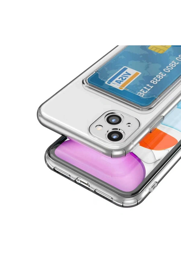 Apple iPhone 13 Kılıf Kartlıklı Şeffaf Zore Setra Clear Silikon Kapak