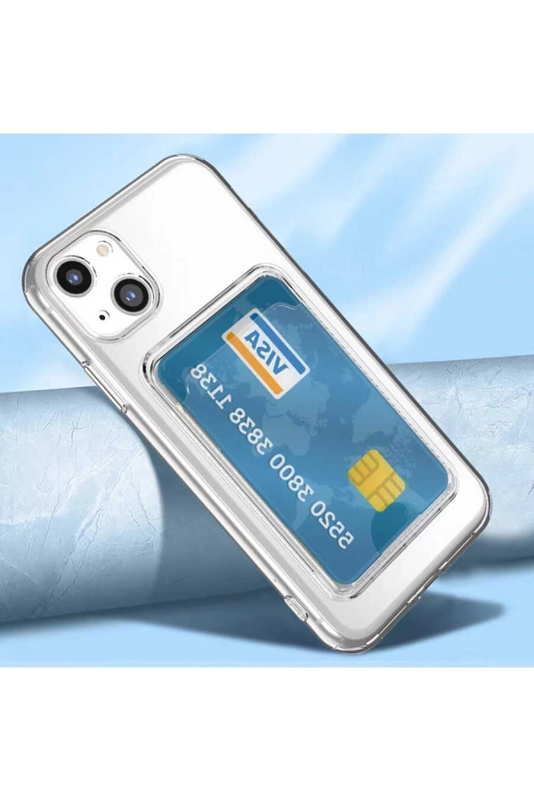 Apple iPhone 13 Kılıf Kartlıklı Şeffaf Zore Setra Clear Silikon Kapak