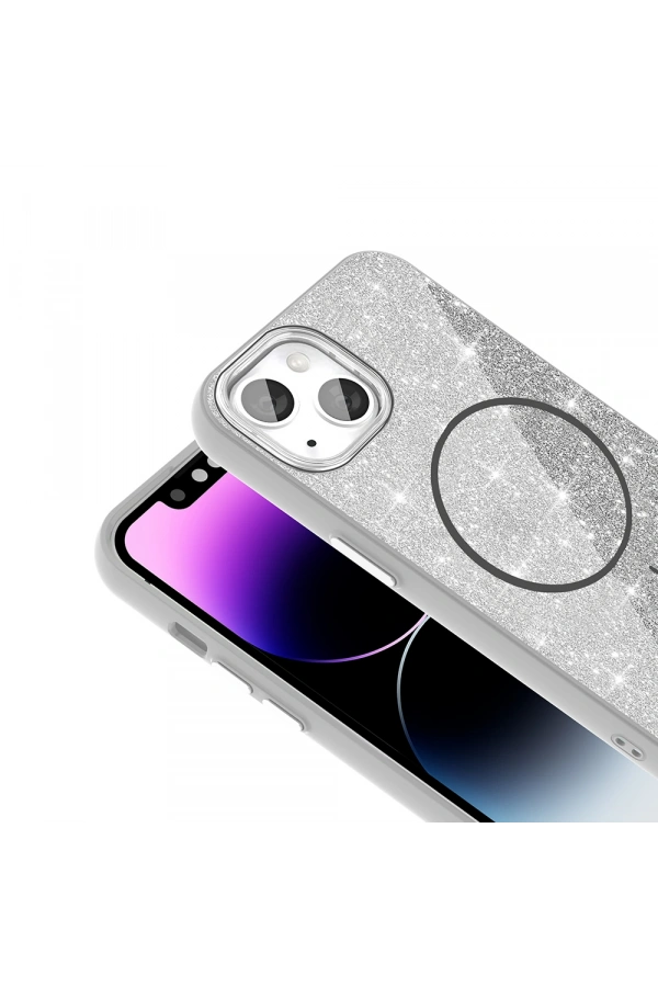 Apple iPhone 13 Kılıf M-safe Şarj Özellikli Parlayan Simli Zore Okso Kapak