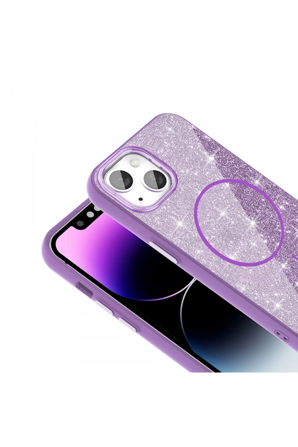 Apple iPhone 13 Kılıf M-safe Şarj Özellikli Parlayan Simli Zore Okso Kapak