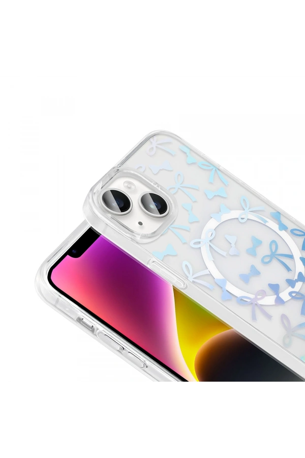 Apple iPhone 13 Kılıf M-Safe Şarj Özellikli Şeffaf Zore Folk Sert Kapak