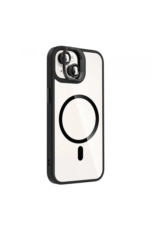 Apple iPhone 13 Kılıf Standlı ve Kamera Lens Hediyeli M-Safe Şarj Özellikli Zore Etro Kapak