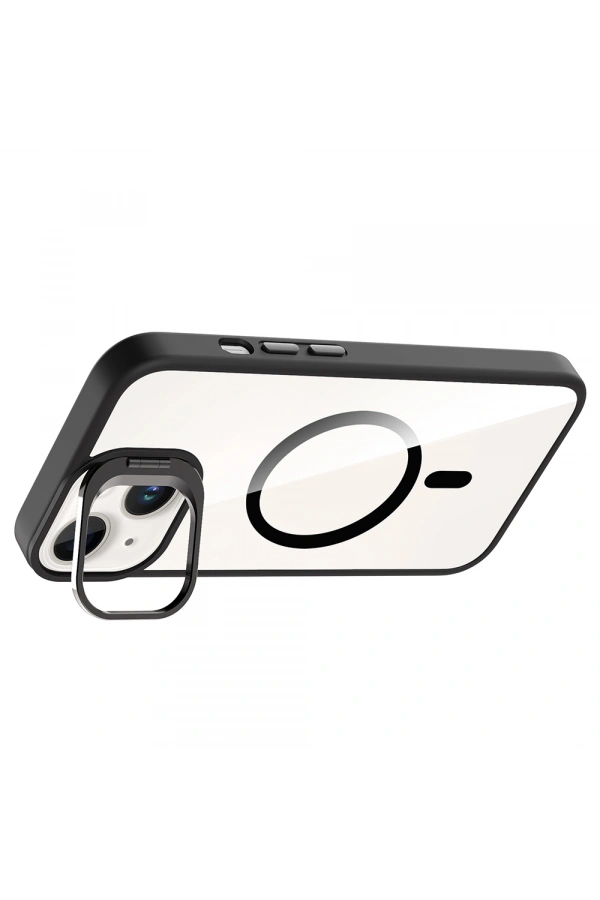 Apple iPhone 13 Kılıf Standlı ve Kamera Lens Hediyeli M-Safe Şarj Özellikli Zore Etro Kapak