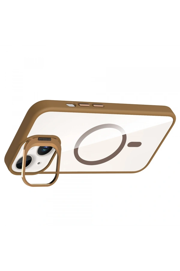 Apple iPhone 13 Kılıf Standlı ve Kamera Lens Hediyeli M-Safe Şarj Özellikli Zore Etro Kapak