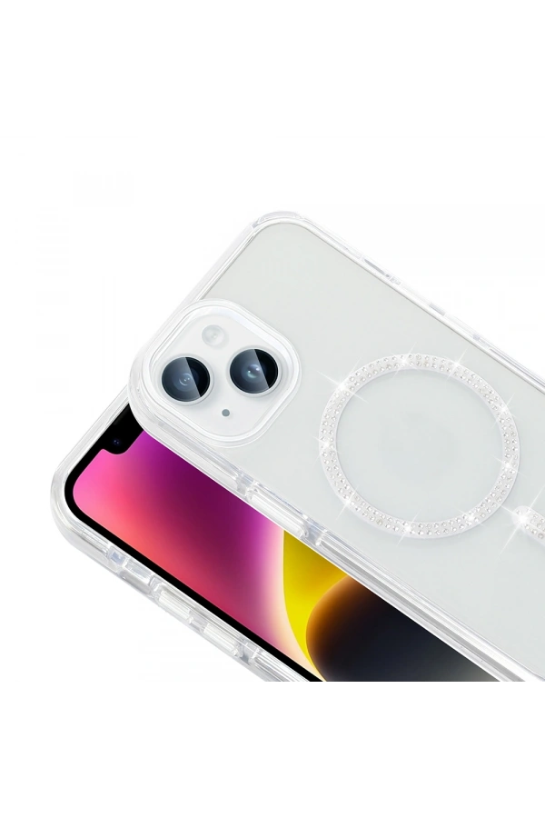 Apple iPhone 13 Kılıf Taşlı Tasarım M-safe Şarj Özellikli Zore Koment Silikon Kapak