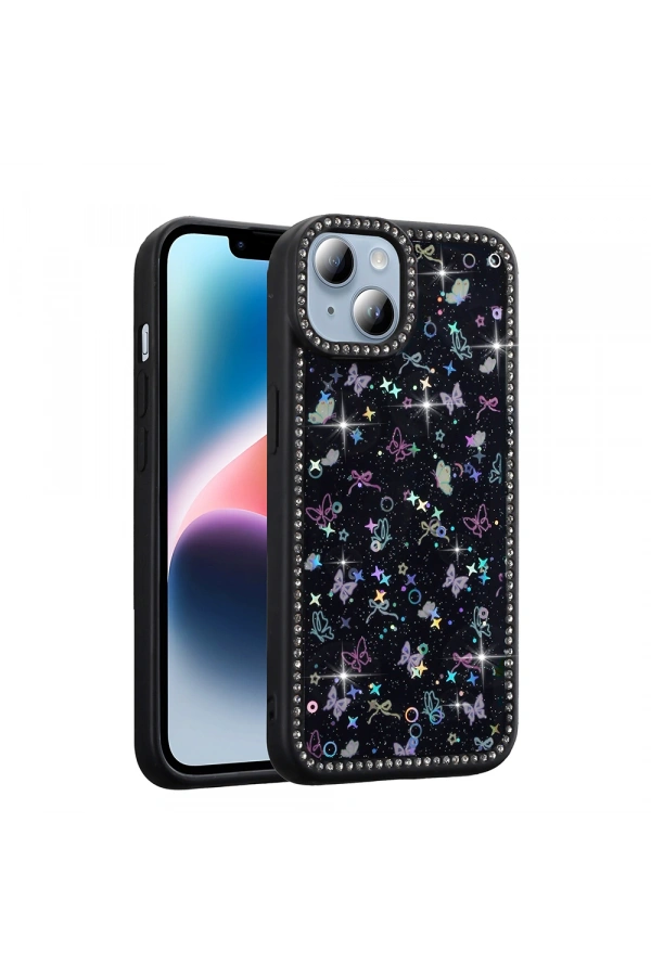 Apple iPhone 13 Kılıf Taşlı ve Simli Tasarım Zore Azra Kapak