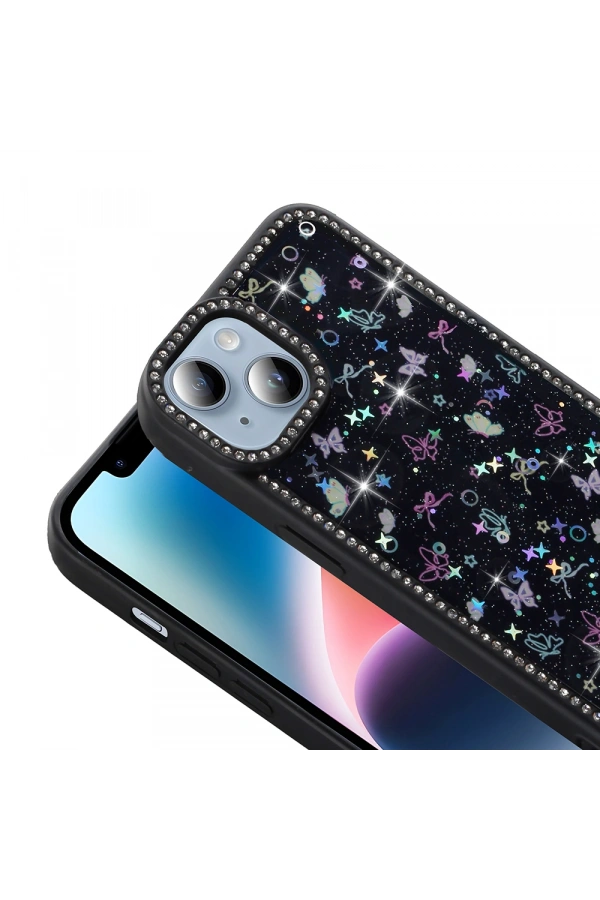 Apple iPhone 13 Kılıf Taşlı ve Simli Tasarım Zore Azra Kapak