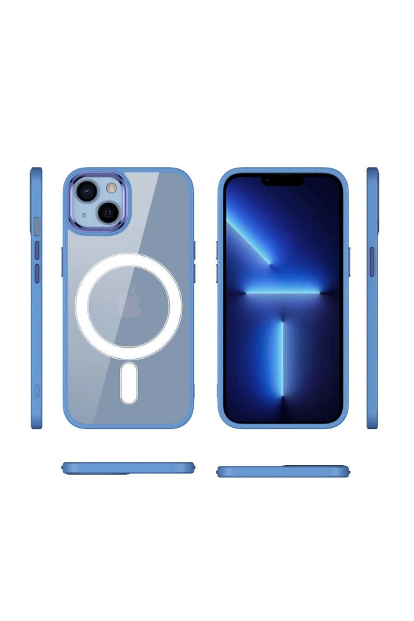 Apple iPhone 13 Kılıf Wireless Şarj Özellikli Zore Krom M-safe Silikon Kapak