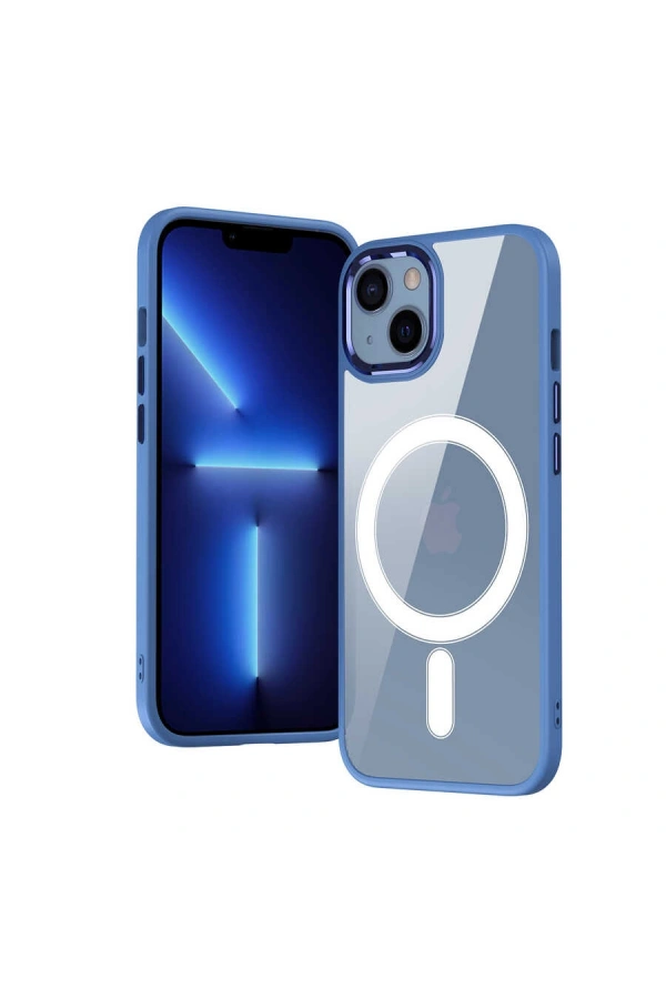 Apple iPhone 13 Kılıf Wireless Şarj Özellikli Zore Krom M-safe Silikon Kapak