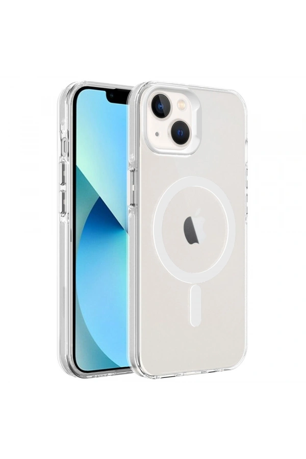 Apple iPhone 13 Kılıf Zore M-safe Şarj Özellikli Buzlu Transparan C-Pro Sert Kapak