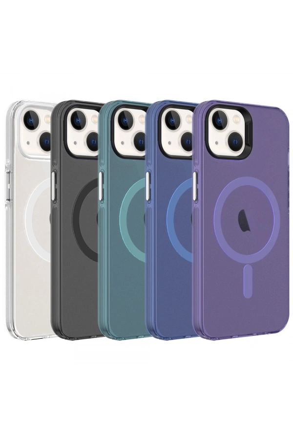 Apple iPhone 13 Kılıf Zore M-safe Şarj Özellikli Buzlu Transparan C-Pro Sert Kapak