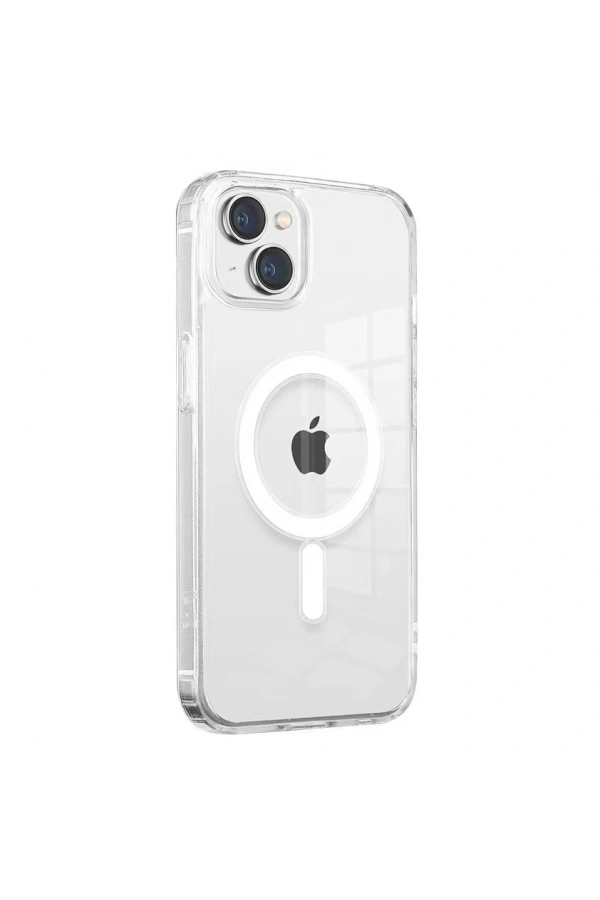 Apple iPhone 13 Mini Kılıf M-safe Şarj Özellikli Şeffaf Sert PC Zore Embos Kapak