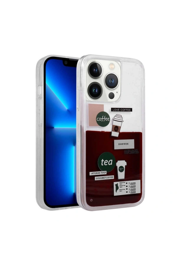 Apple iPhone 13 Pro Kılıf Desenli Sıvılı Zore Drink Silikon Kapak