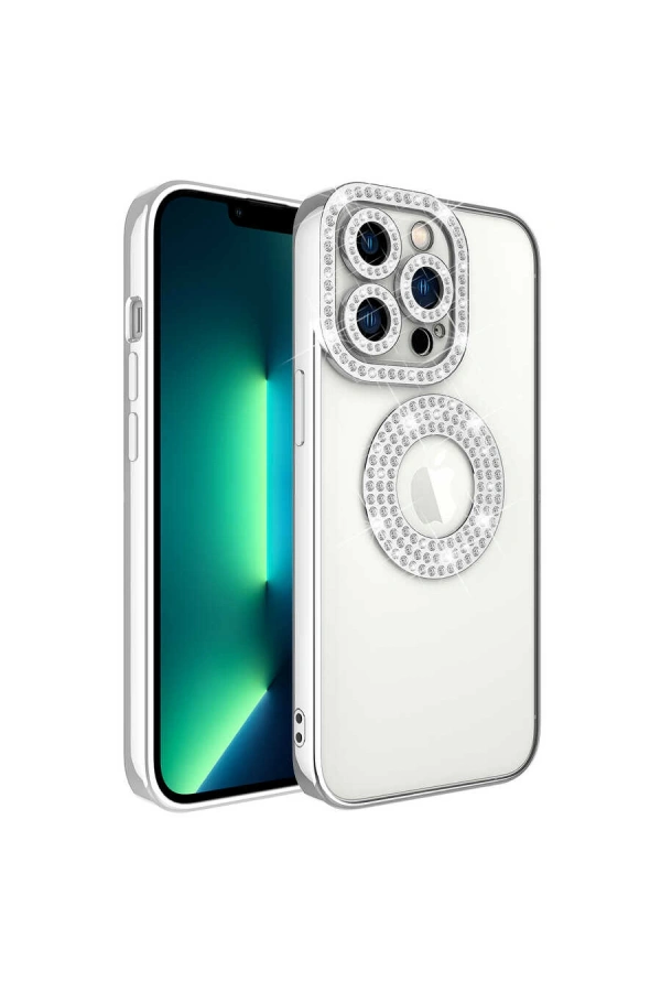 Apple iPhone 13 Pro Kılıf Kamera Korumalı Taş Süslemeli Arkası Şeffaf Zore Asya Kapak