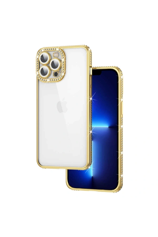 Apple iPhone 13 Pro Kılıf Kamera Korumalı Taşlı Zore Mina Kapak