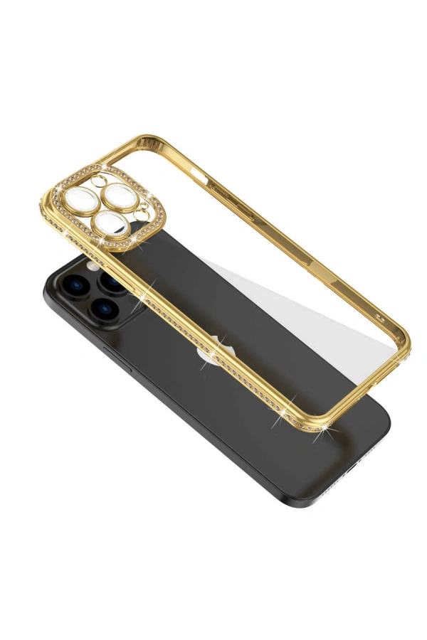 Apple iPhone 13 Pro Kılıf Kamera Korumalı Taşlı Zore Mina Kapak