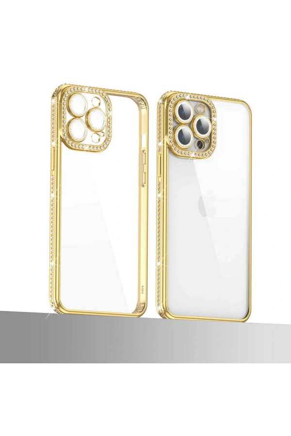 Apple iPhone 13 Pro Kılıf Kamera Korumalı Taşlı Zore Mina Kapak