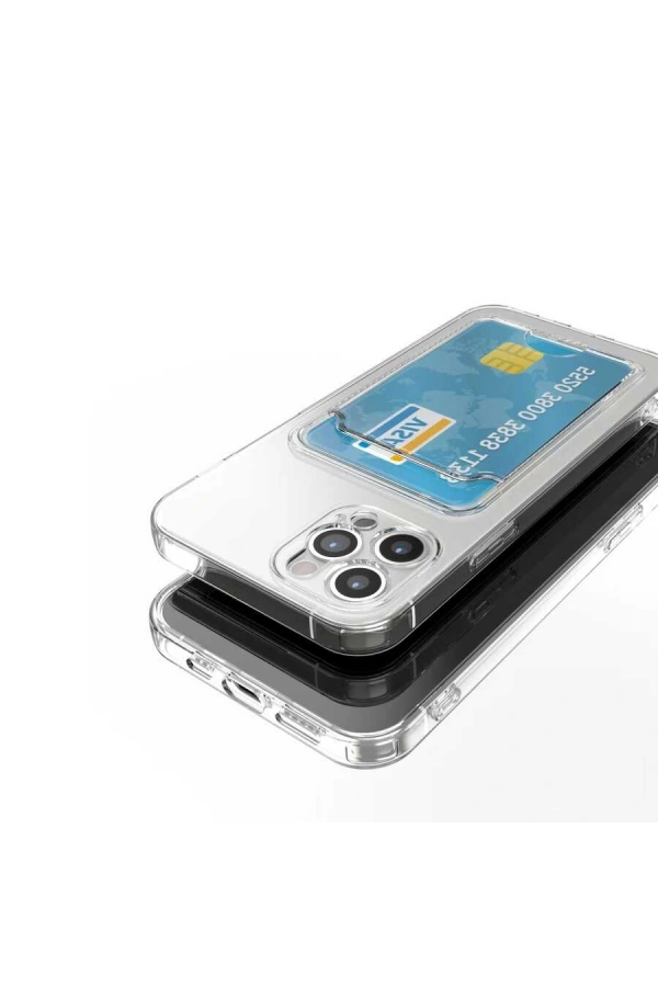Apple iPhone 13 Pro Kılıf Kartlıklı Şeffaf Zore Setra Clear Silikon Kapak