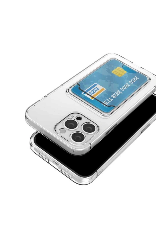 Apple iPhone 13 Pro Kılıf Kartlıklı Şeffaf Zore Setra Clear Silikon Kapak