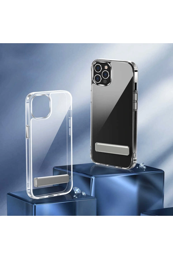 Apple iPhone 13 Pro Kılıf Standlı Şeffaf Silikon Zore L-Stand Kapak